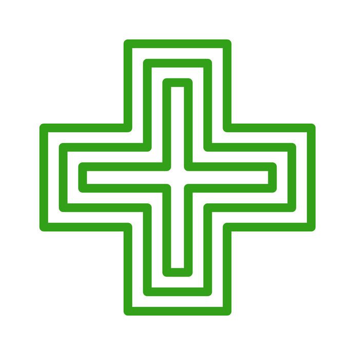 62747850 - european green cross pharmacy store sign line art icon for apps and websites