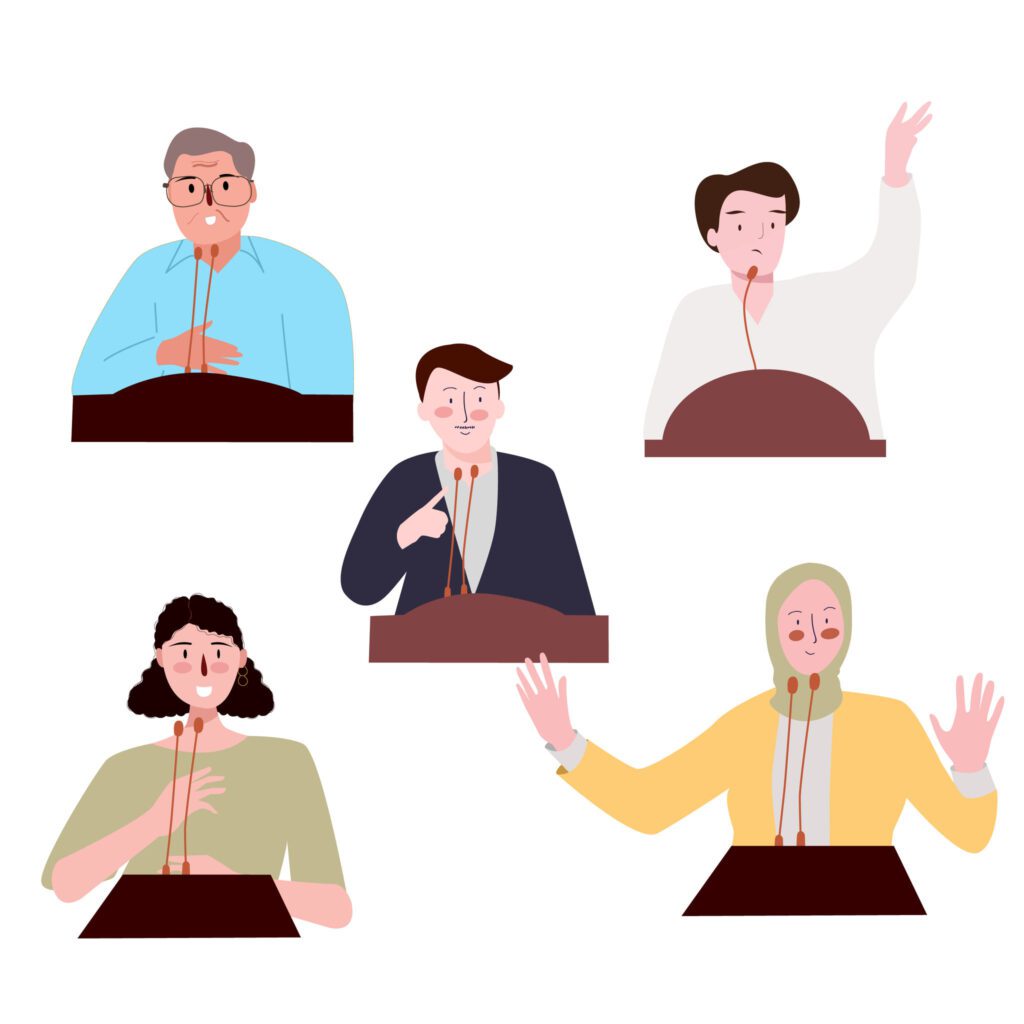 Speaker debate talk people character set collection white isolated background with flat color style vector design illustration